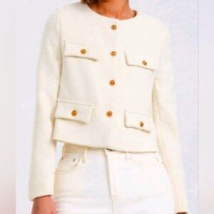 Cream Colored Tweed Cropped Jacket